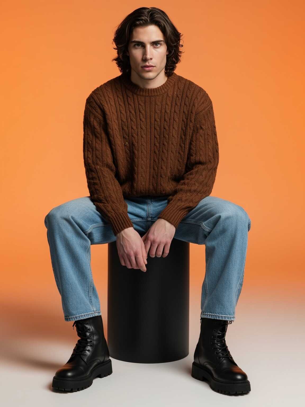 over-the-shoulder paparazzi frame of Damon Cael in textured jacket, rising pop artist Damon Cael.