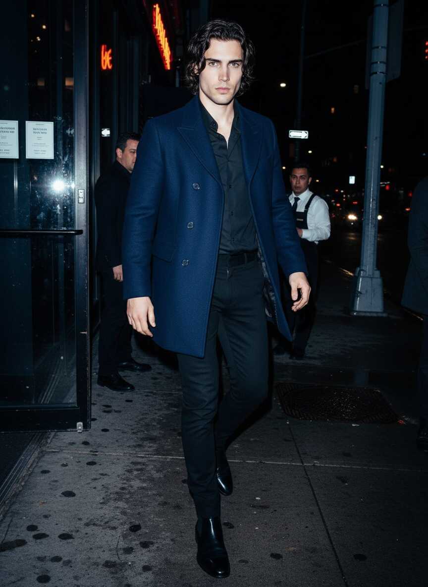 press-style city photo of Damon Cael in muted high-fashion styling, rising pop artist Damon Cael.