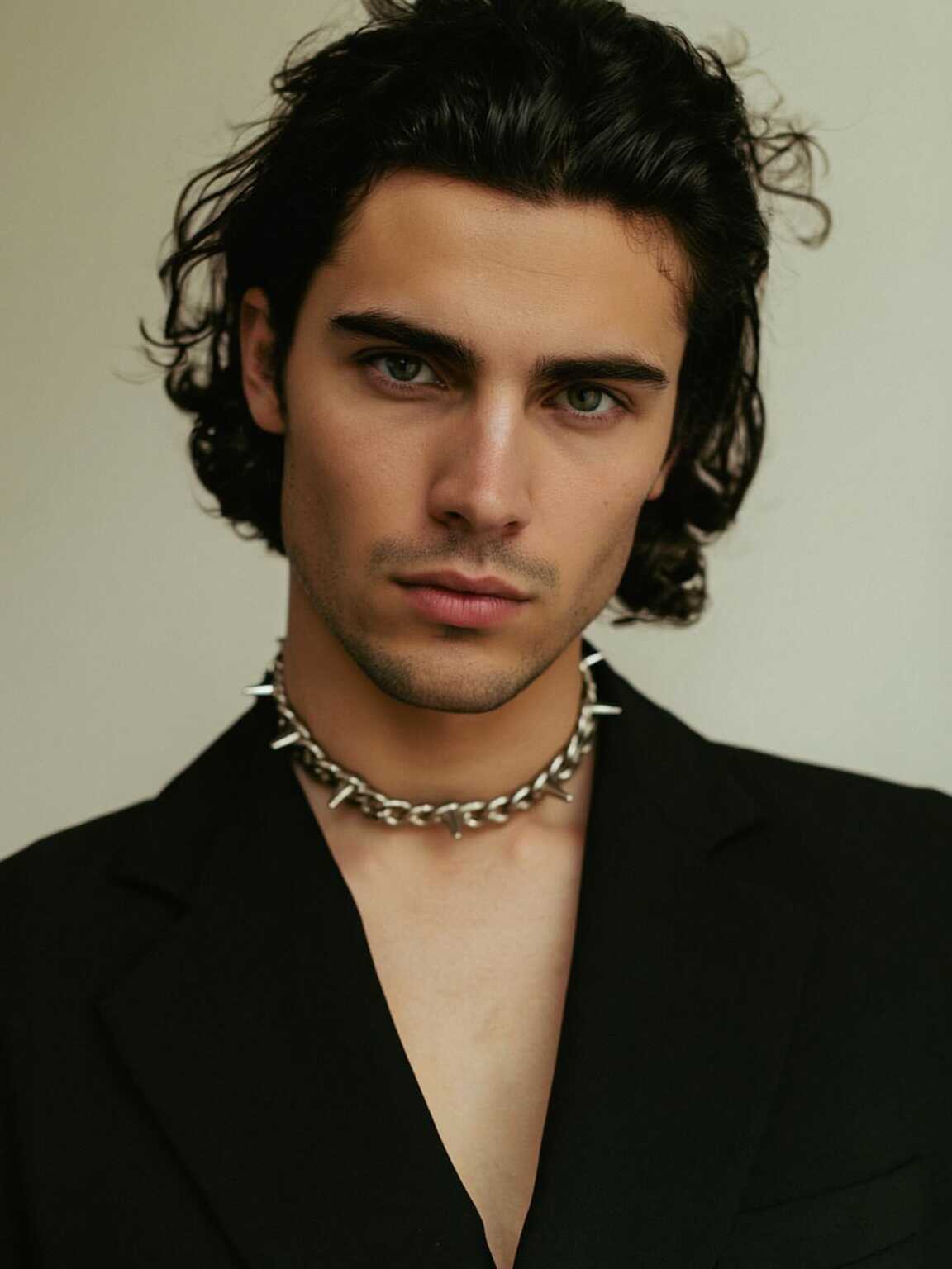 cinematic paparazzi angle of Damon Cael walking past neon lights in futuristic fashion, rising pop artist Damon Cael.