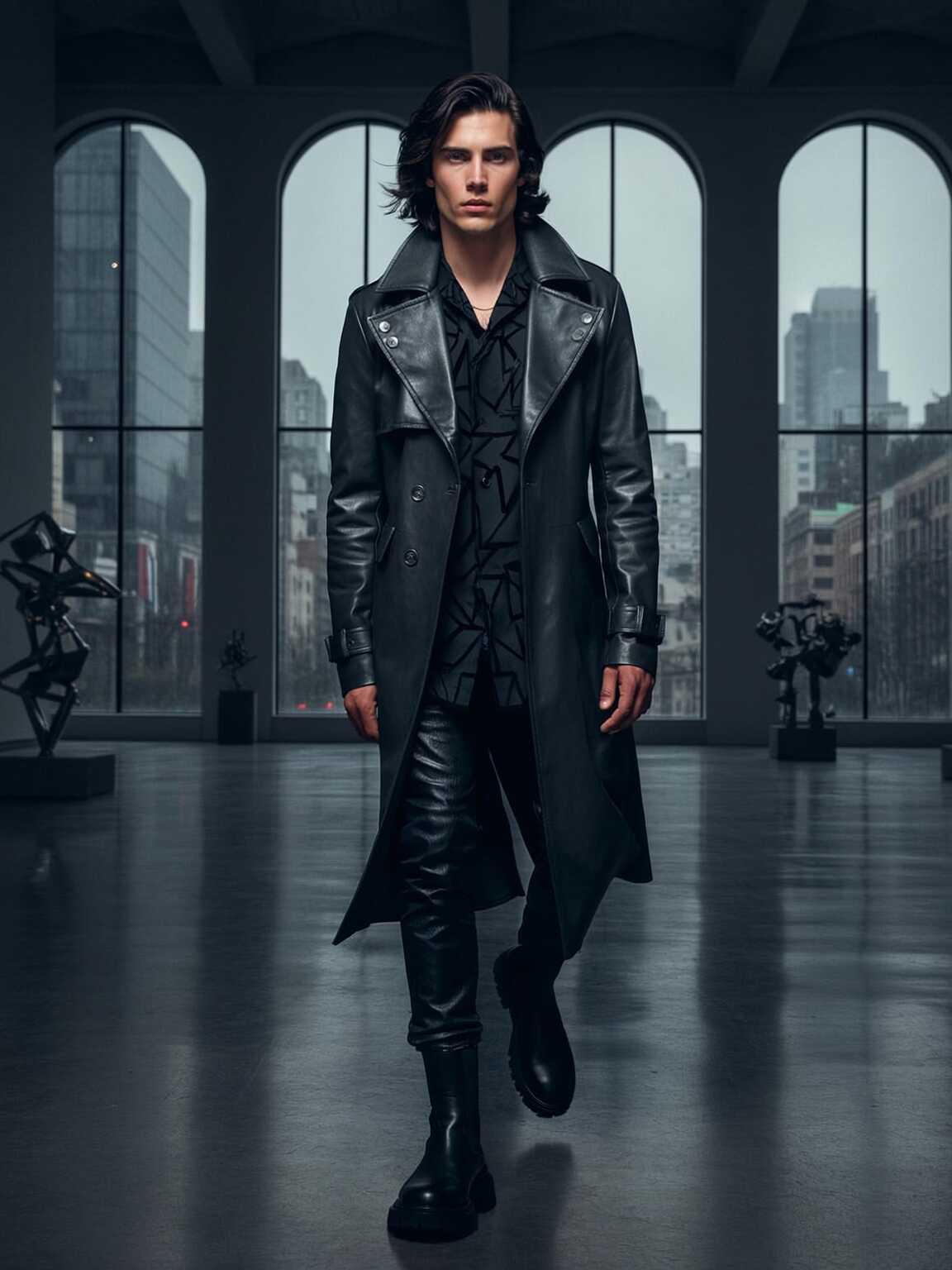 candid alleyway shot of Damon Cael in reflective metallic jacket, rising pop artist Damon Cael.